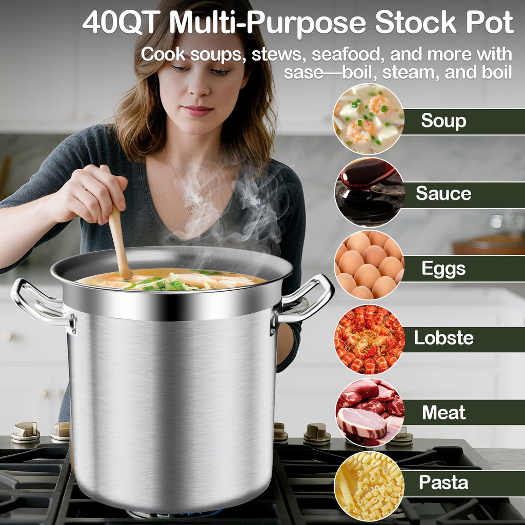 40QT Stainless Steel Stockpot with Lid D478861