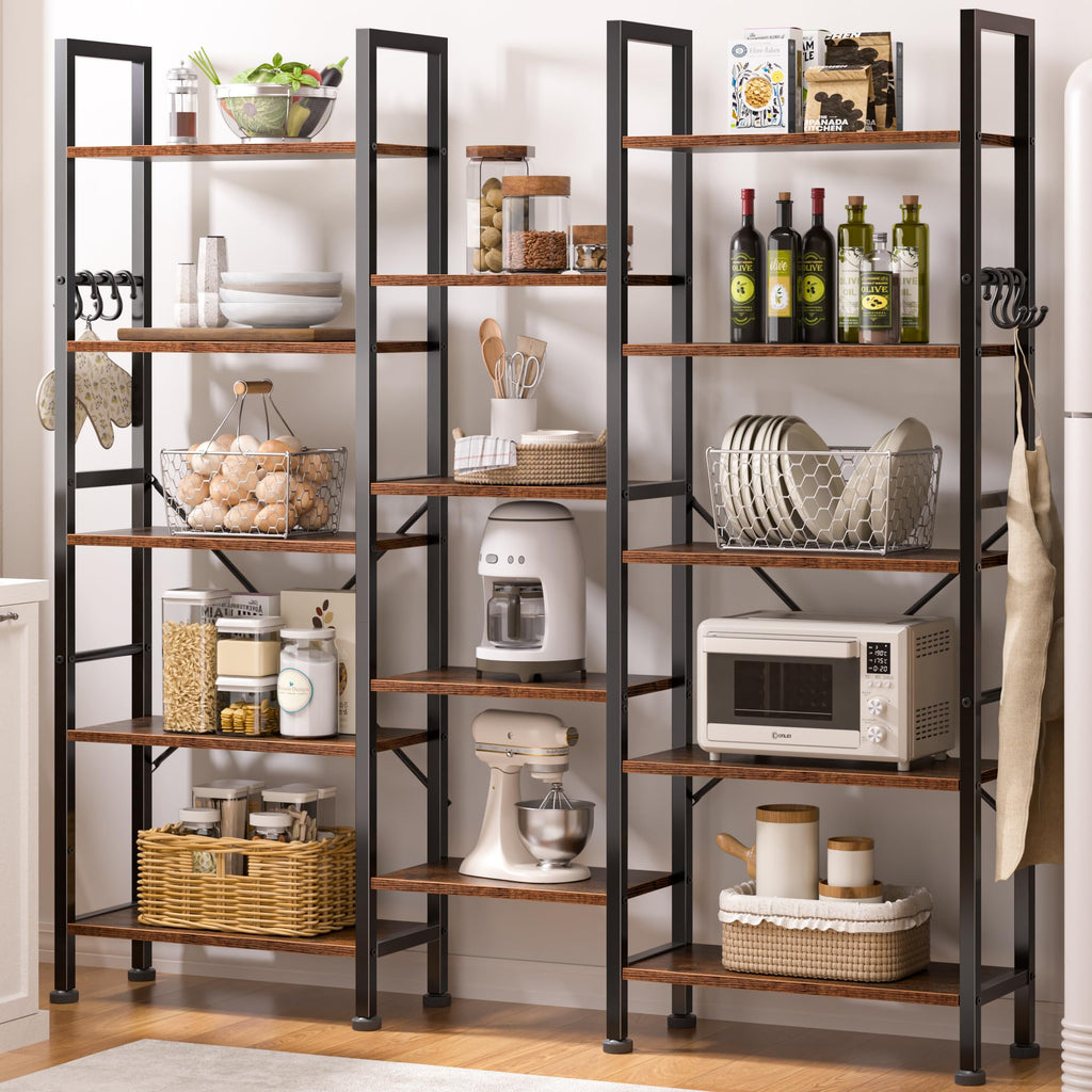 5 Tier Wide Bookshelf with 6 Hooks M588