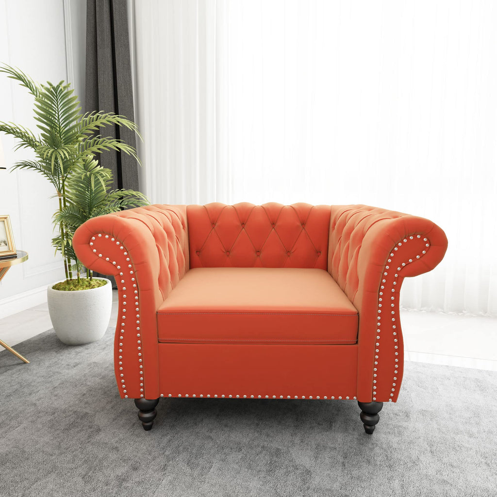 Orange Velvet Tufted Accent Chair Z6693