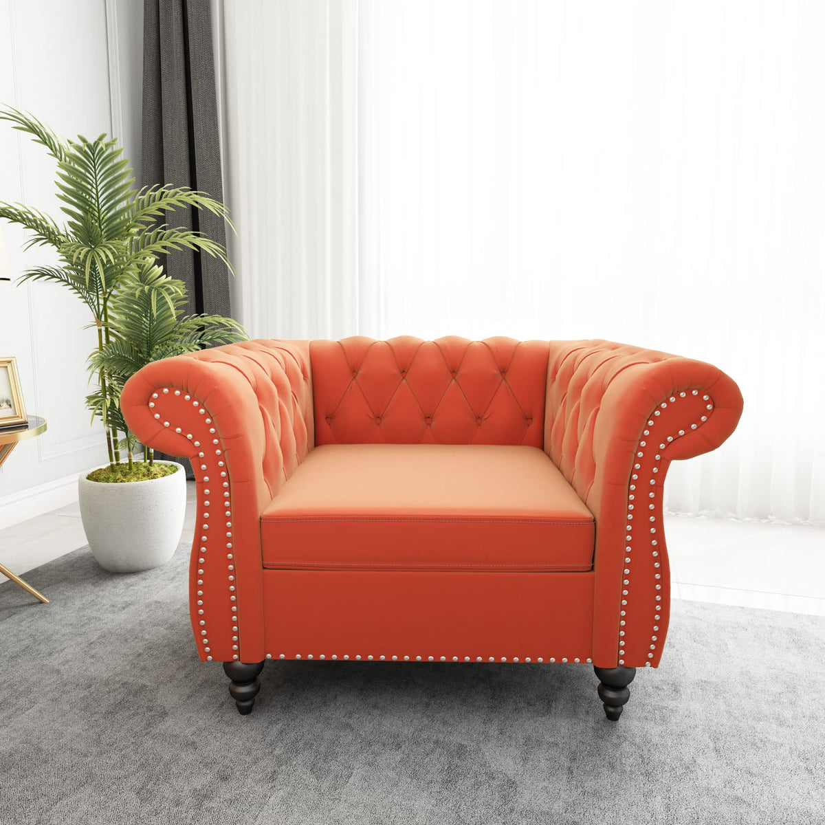 Orange Velvet Tufted Accent Chair Z6693