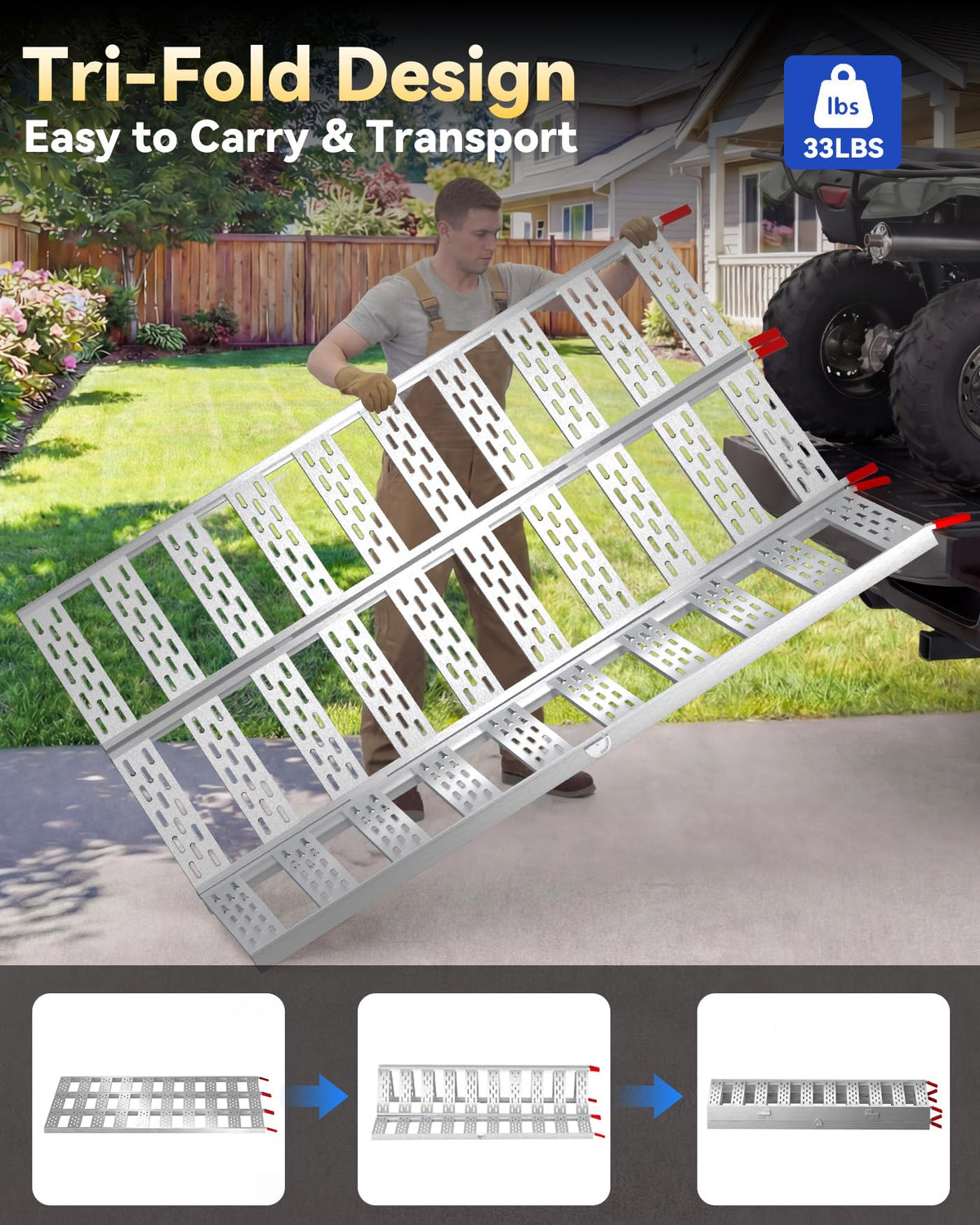 Tri-Fold Aluminum Loading Ramp, 1500 lbs Capacity, 76''L × 50''W H400