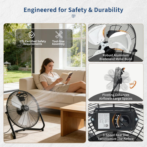 20-Inch 3-Speed Metal Floor Fan B828896