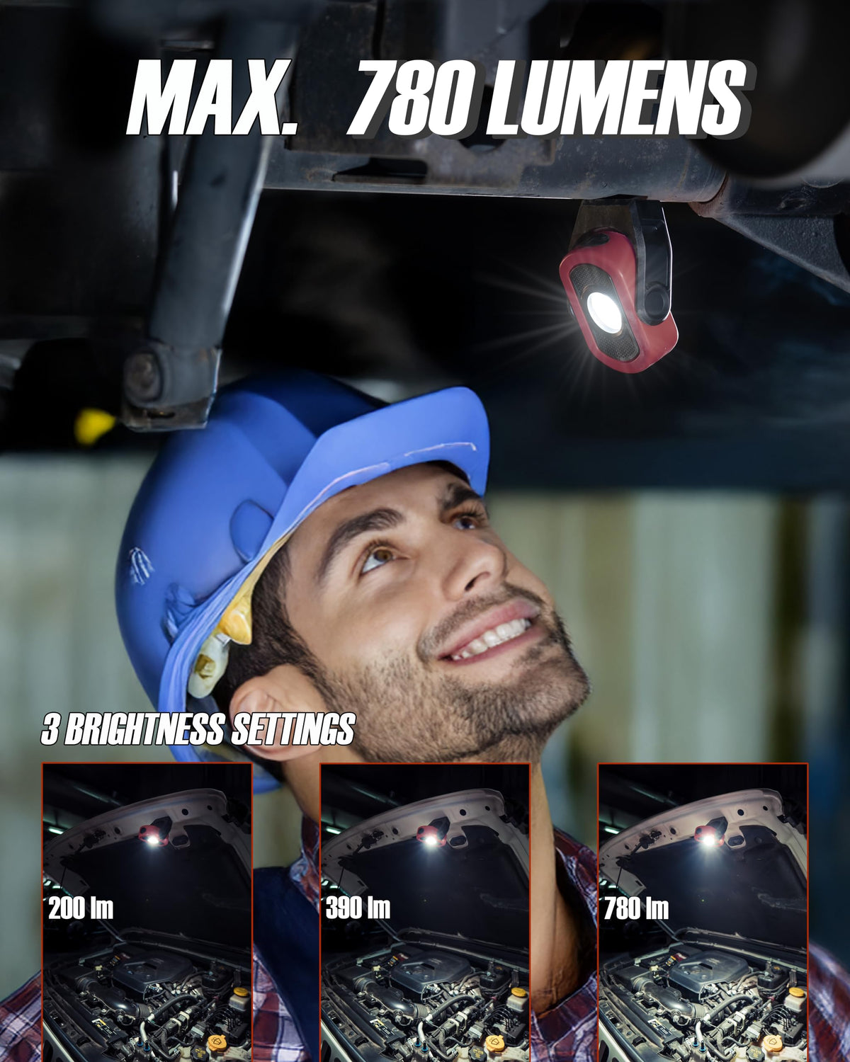 Magnetic Work Light 780 Lumen Rechargeable 3000mAh Red D53876