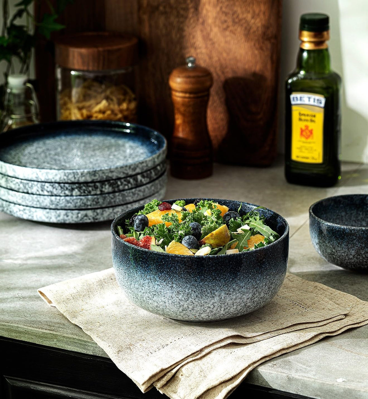 36 Ounce Ceramic Bowl Set of 4 Dark Blue Z9261