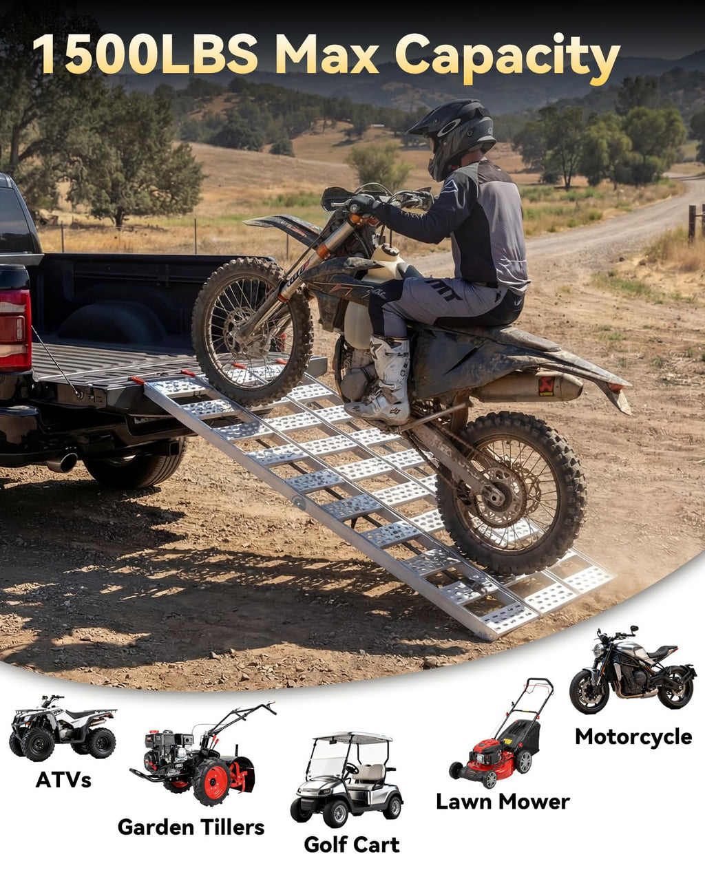 Tri-Fold Aluminum Loading Ramp, 1500 lbs Capacity, 76''L × 50''W H400
