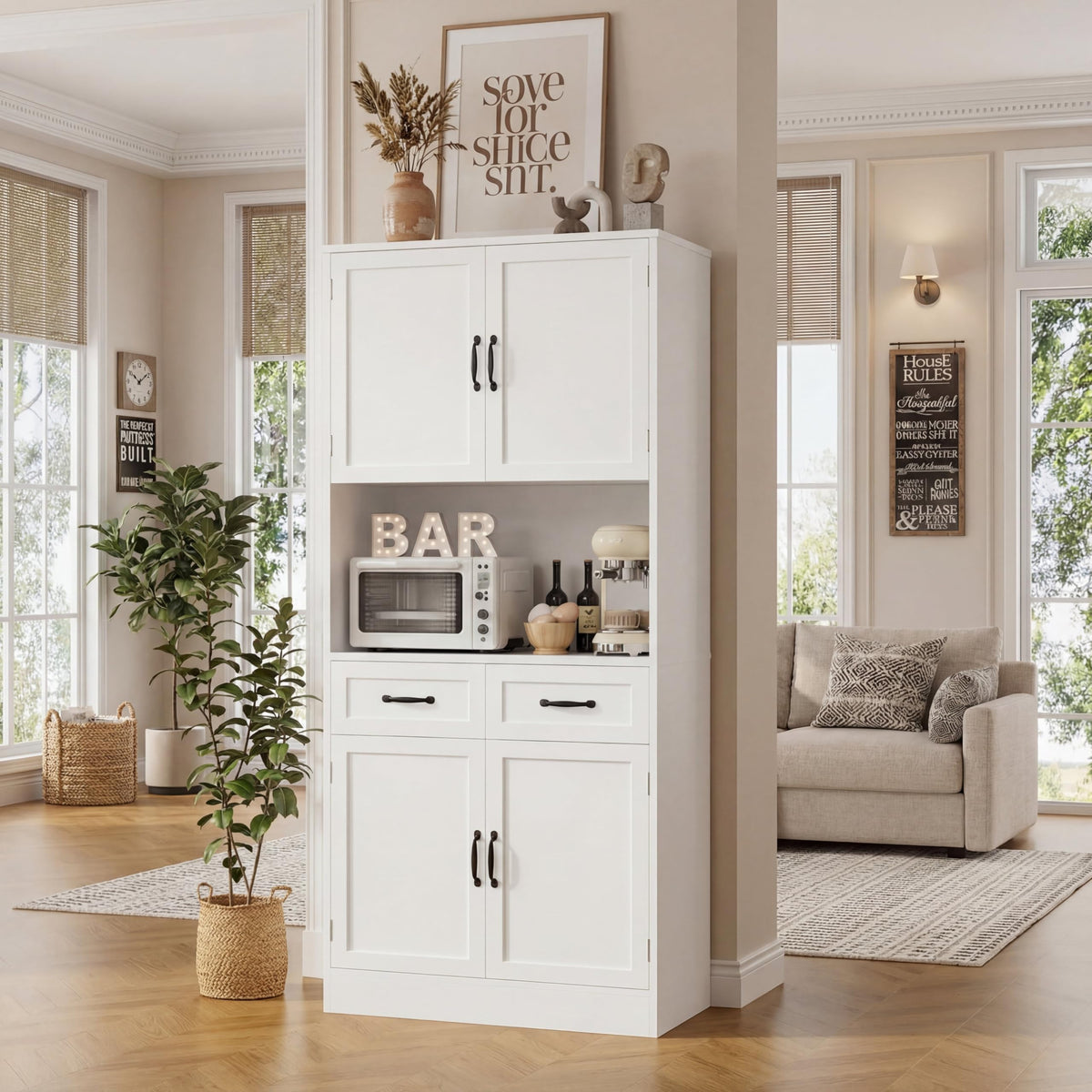 White Tall Wood Kitchen Pantry Storage Cabinet S924625