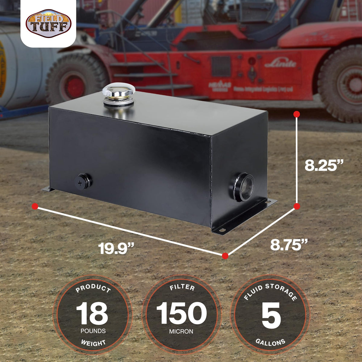 14 Gauge Welded Steel Hydraulic Reservoir Tank, Black, 5 Gallon D720805