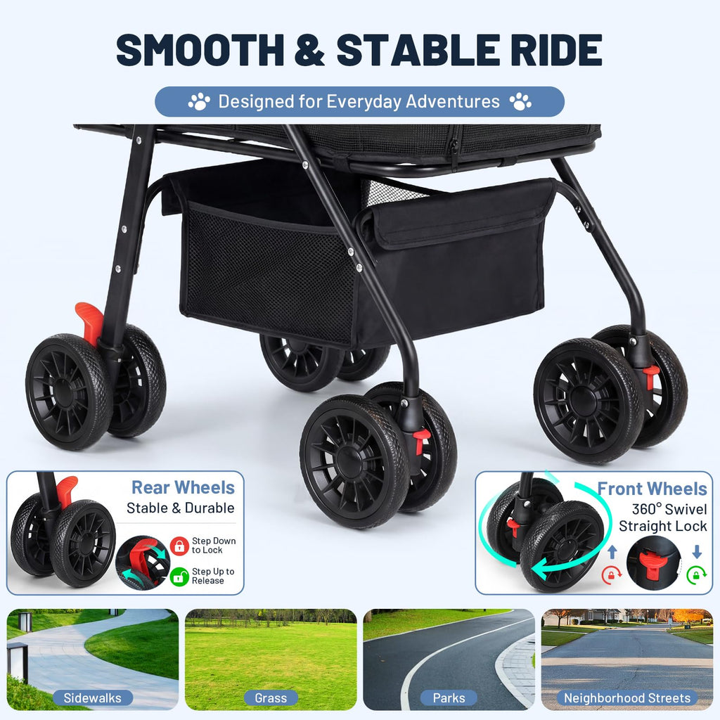 Foldable Pet Stroller with Detachable Carrier O9144