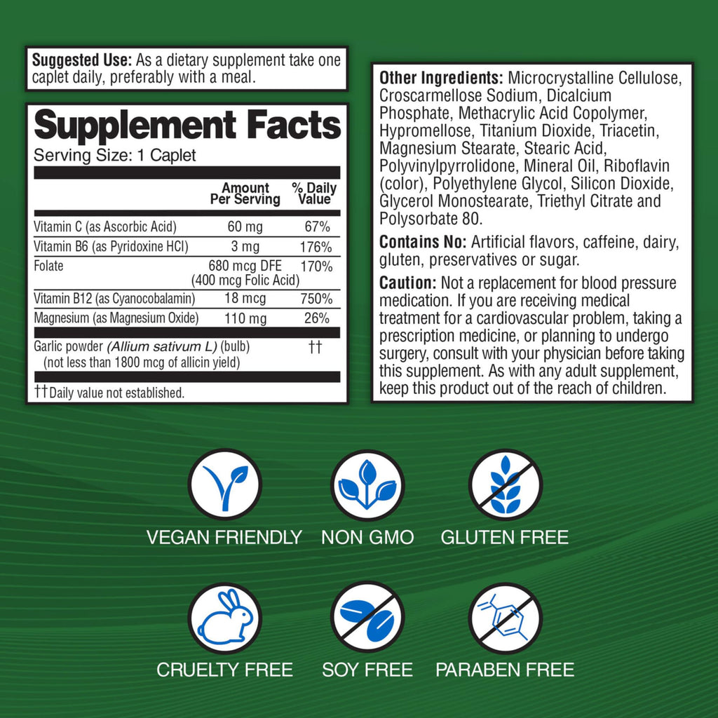 Odorless Vegan Garlic Extract Supplement 60 Caplets U8312