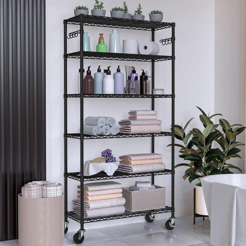 6 Tier Wire Metal Shelving Rack with Wheels R687