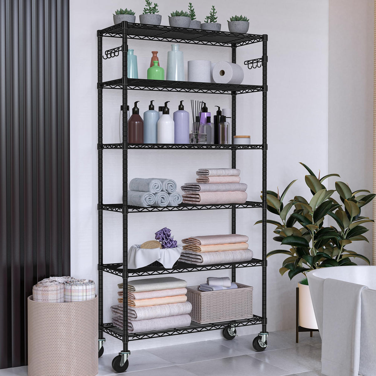 6 Tier Wire Metal Shelving Rack with Wheels R687
