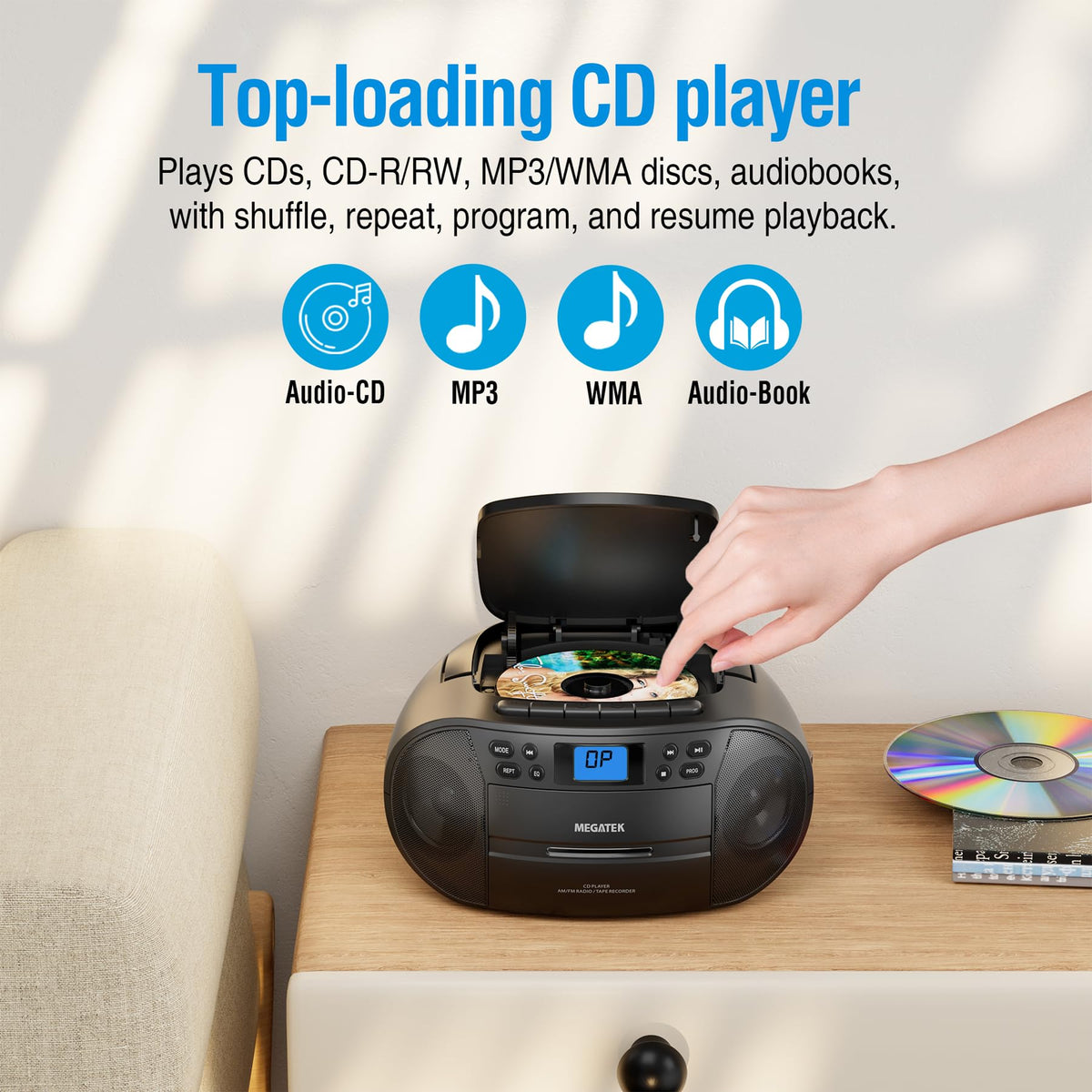 Portable CD Cassette Player Boombox with Bluetooth AM/FM Radio L321