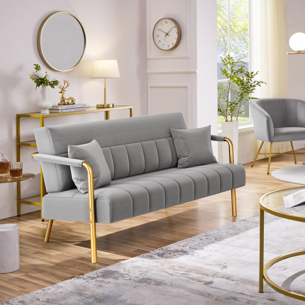 Light Gray 2 Seater Sofa with Gold-Tone Legs X518244