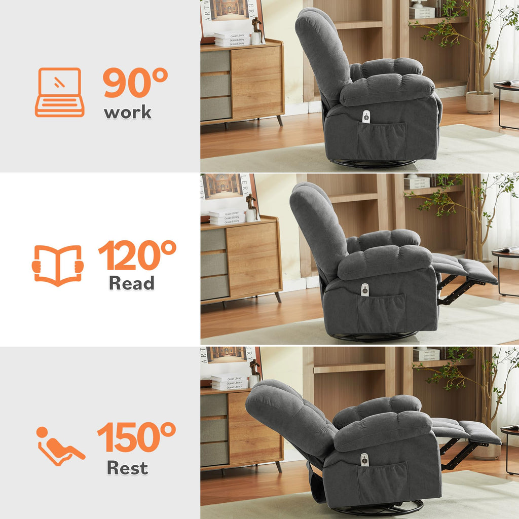 Oversized Swivel Recliner Chair with Vibration & Lumbar Heat M31693