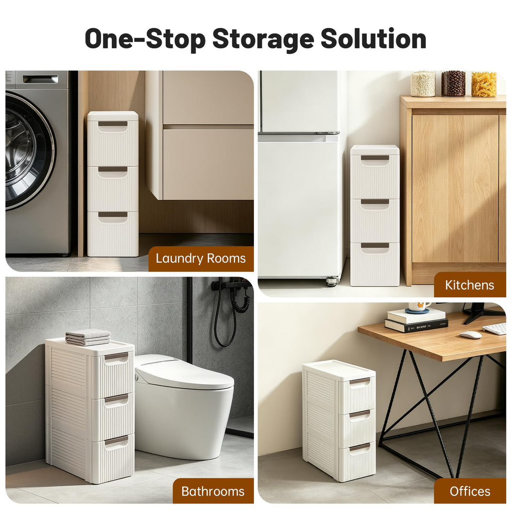 3 Drawers Narrow Plastic Storage Cabinet on Wheels O29684