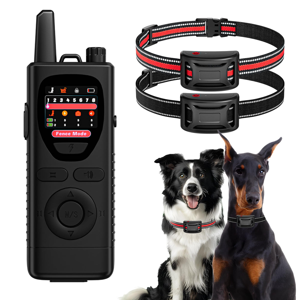 Wireless Dog Fence System 2-in-1 Pet Containment Training Collar IPX6 Waterproof Rechargeable Black Red Y359362