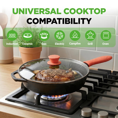10" Pre-Seasoned Cast Iron Skillet with Glass Lid N266347