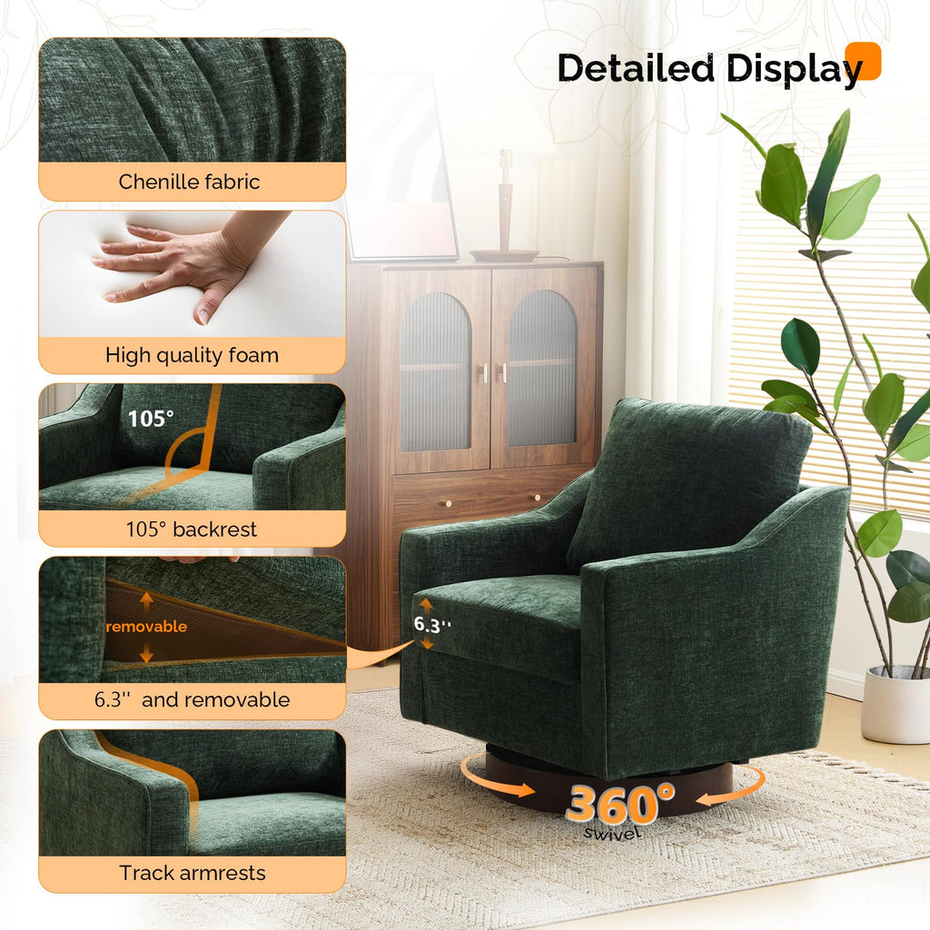 Chenille Green Swivel Accent Chairs Set of 2 U23605