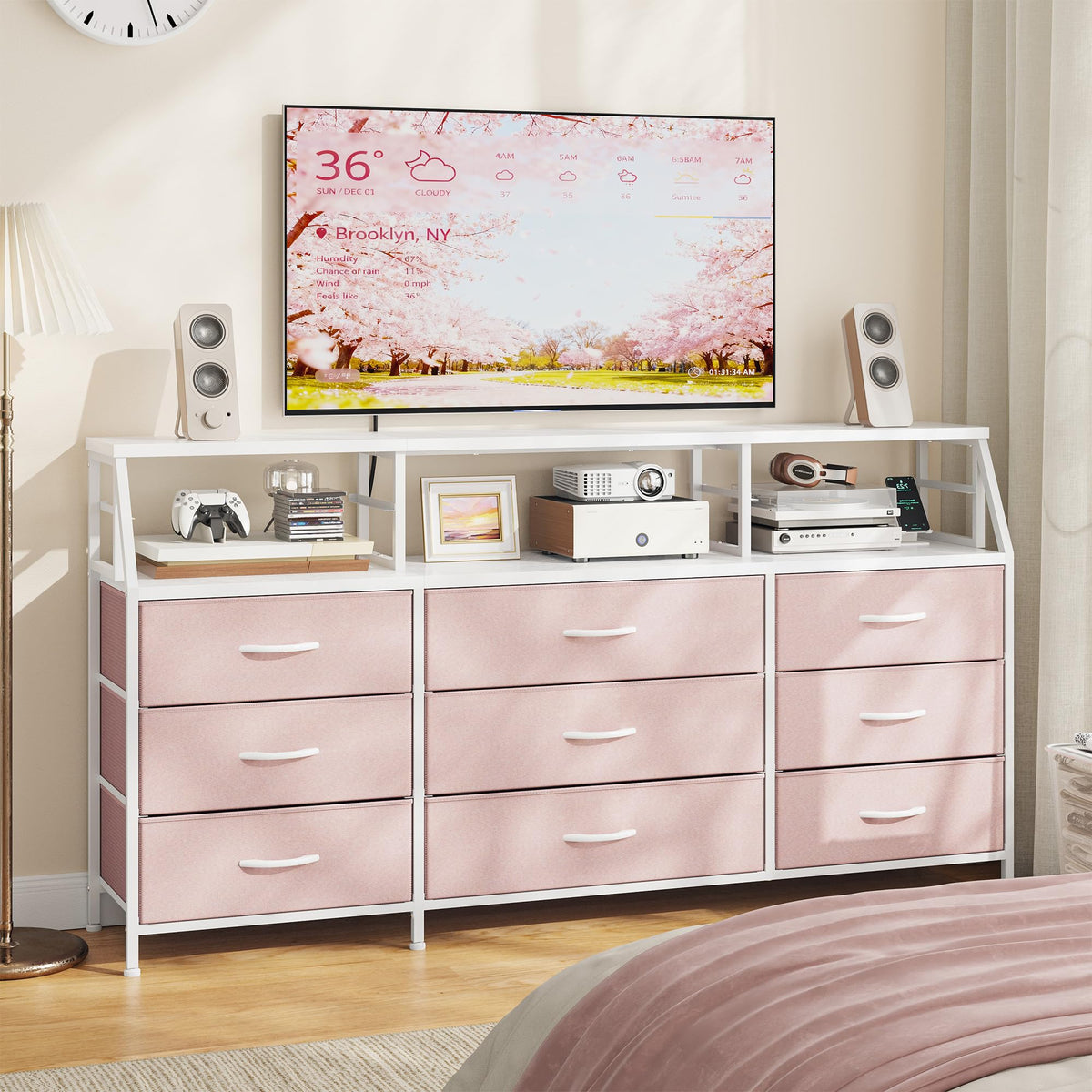 Pink 9 Fabric Drawer Dresser K308673
