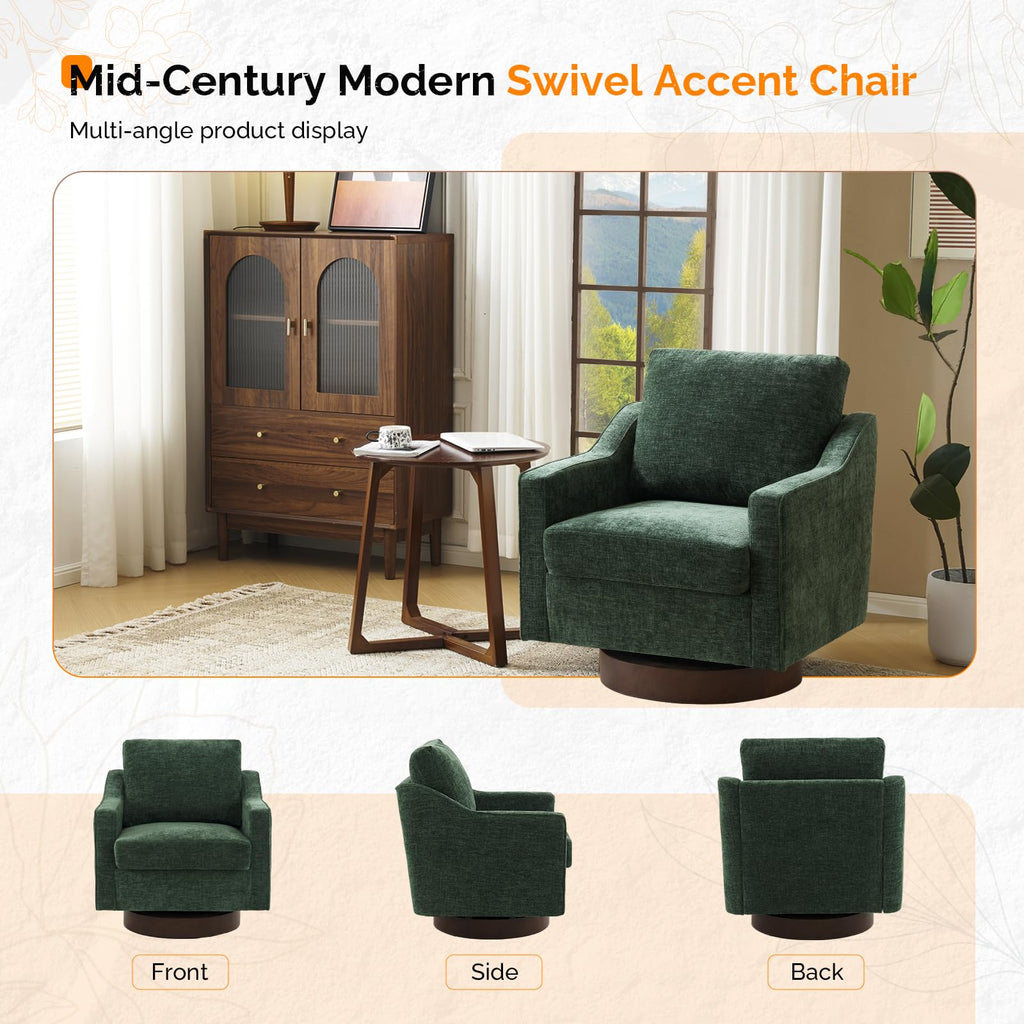Chenille Green Swivel Accent Chairs Set of 2 U23605