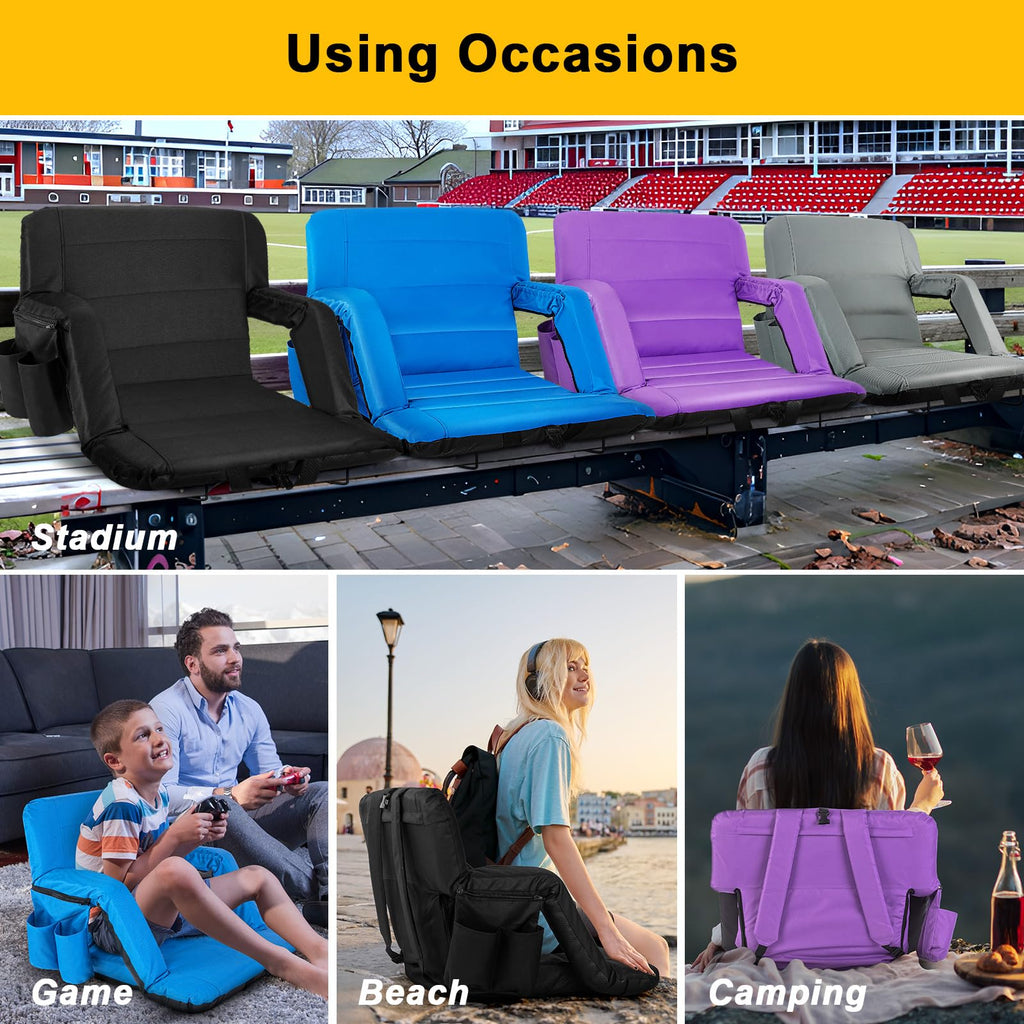 2 Pack Wide Waterproof Folding Stadium Seats with Back Support C609010
