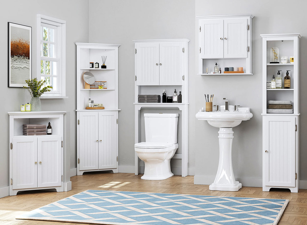 White Corner Bathroom Cabinet with Doors and Adjustable Shelf Y51843