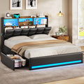 Black Full Size Upholstered Platform Bed Frame with Bookcase Headboard and 4 Drawers C576503