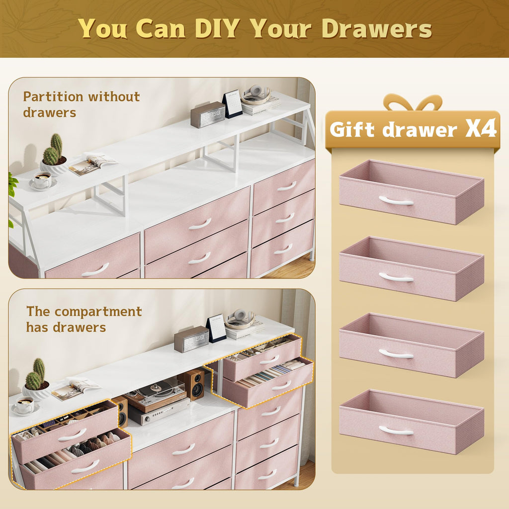 Pink 9 Fabric Drawer Dresser K308673
