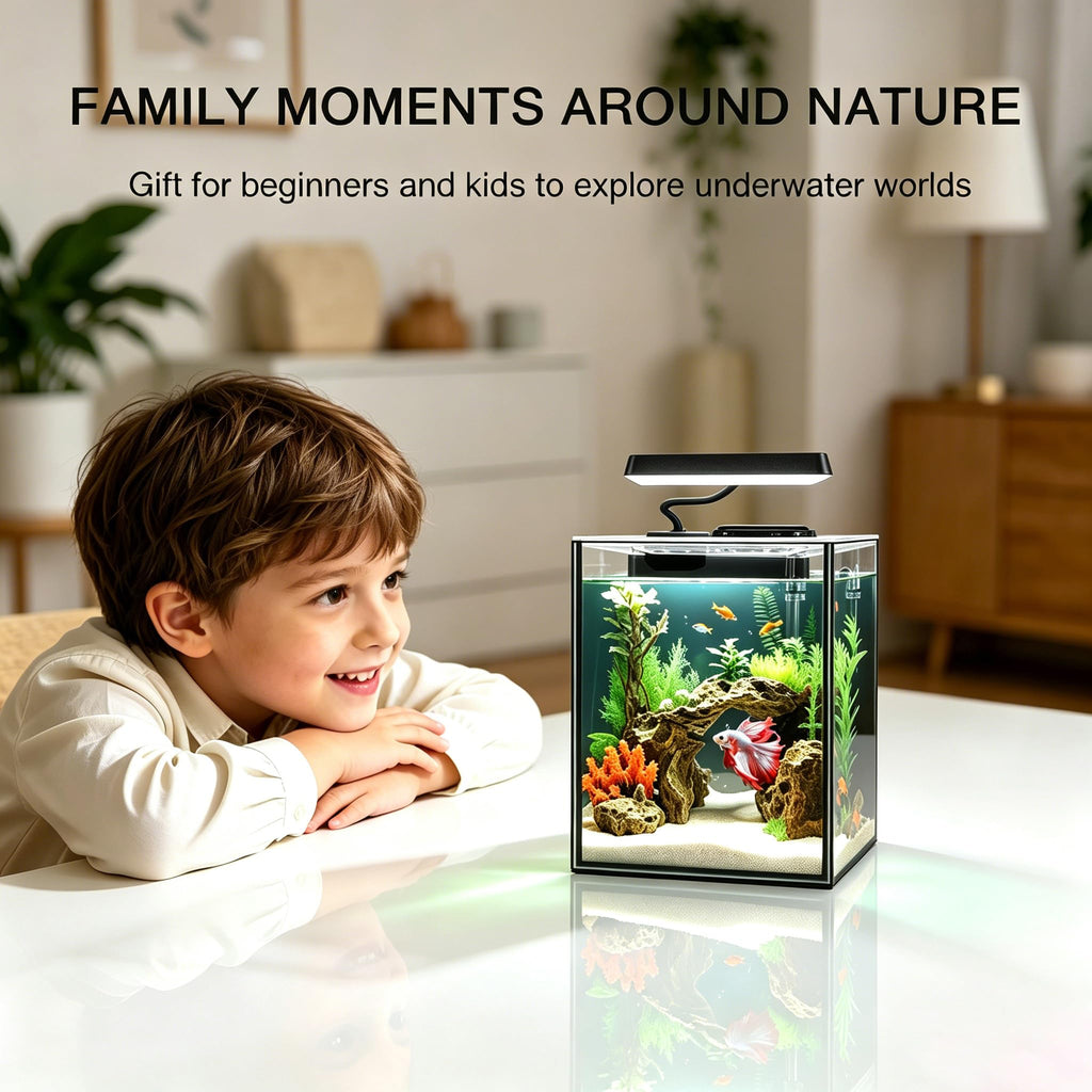1.5 Gallon Glass Betta Aquarium Starter Kit with LED Light and Power Filter I5756