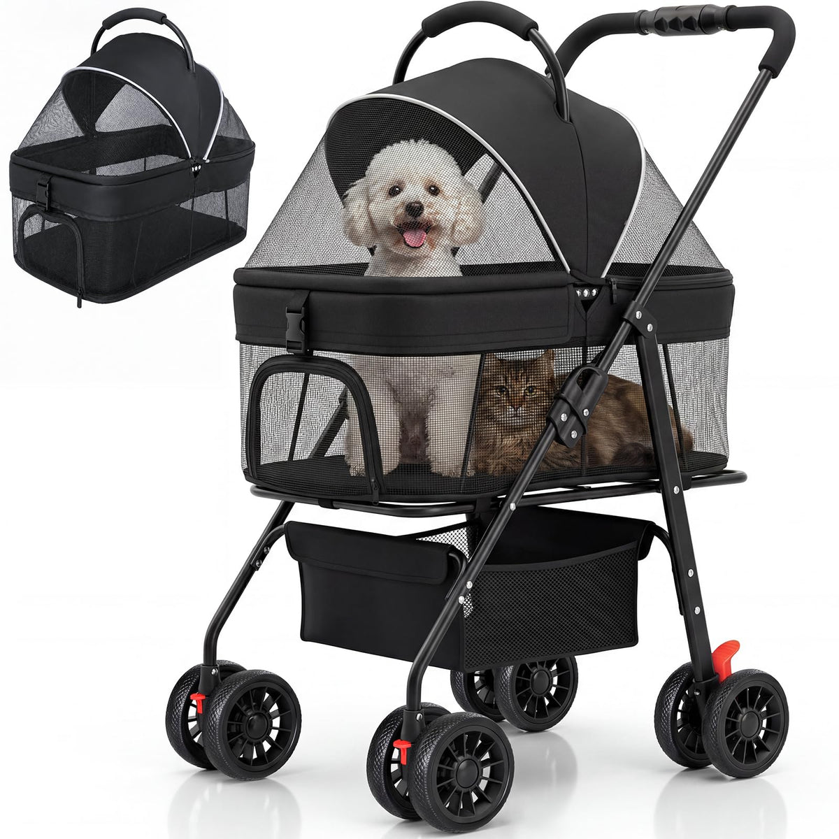 Foldable Pet Stroller with Detachable Carrier O9144
