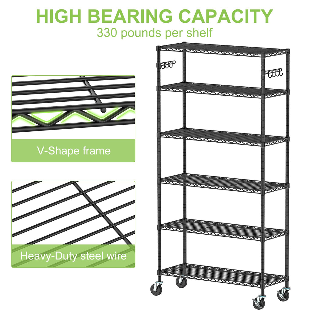 6 Tier Wire Metal Shelving Rack with Wheels R687