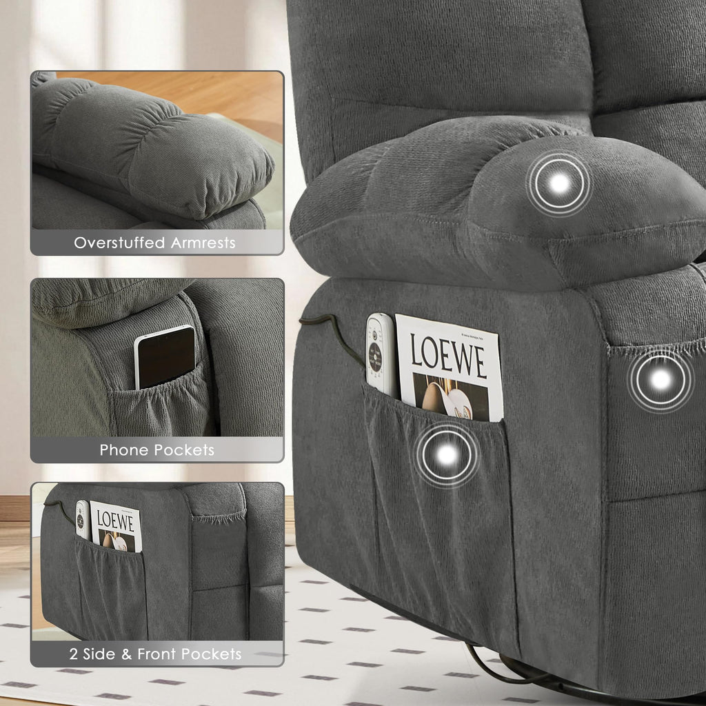 Oversized Swivel Recliner Chair with Vibration & Lumbar Heat M31693