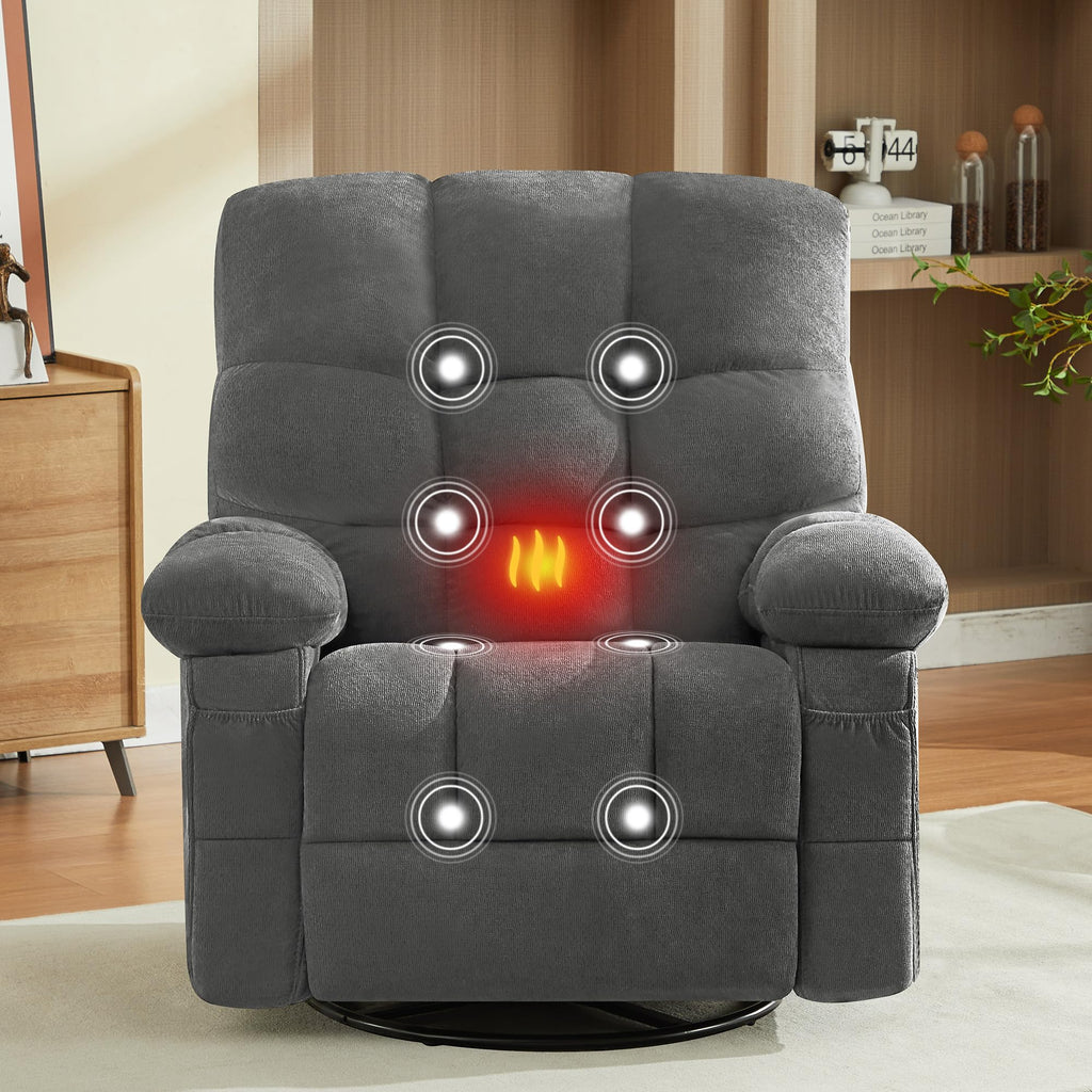 Oversized Swivel Recliner Chair with Vibration & Lumbar Heat M31693