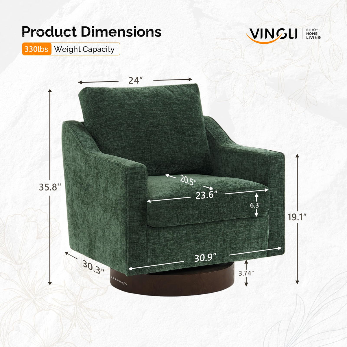 Chenille Green Swivel Accent Chairs Set of 2 U23605