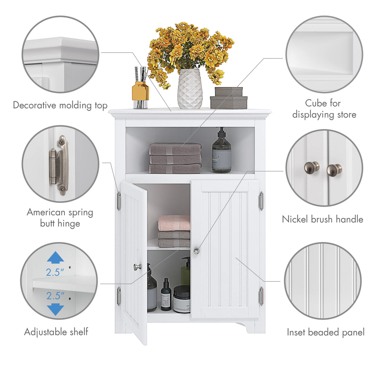 White Corner Bathroom Cabinet with Doors and Adjustable Shelf Y51843