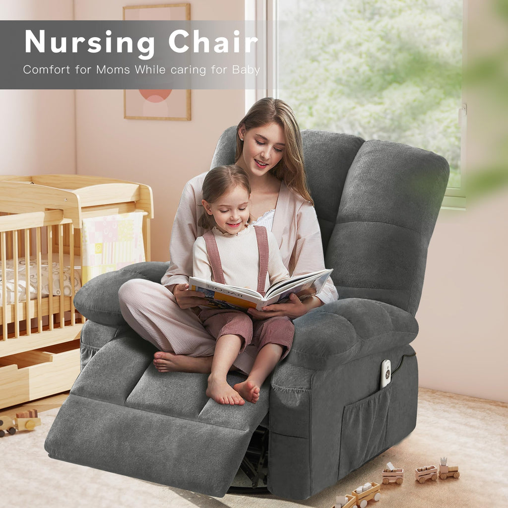 Oversized Swivel Recliner Chair with Vibration & Lumbar Heat M31693