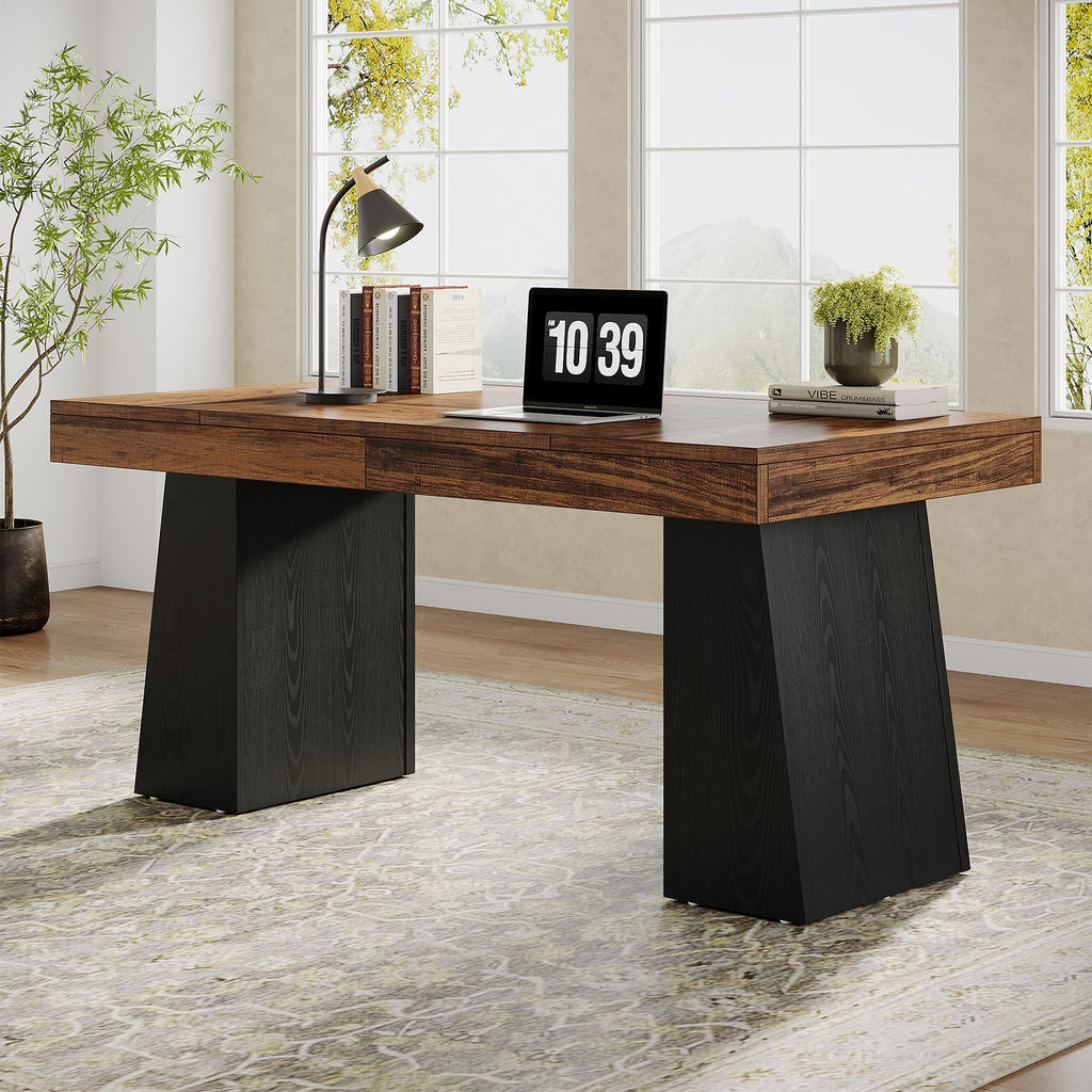 55" Wooden Office Desk with Double Pedestal U990445