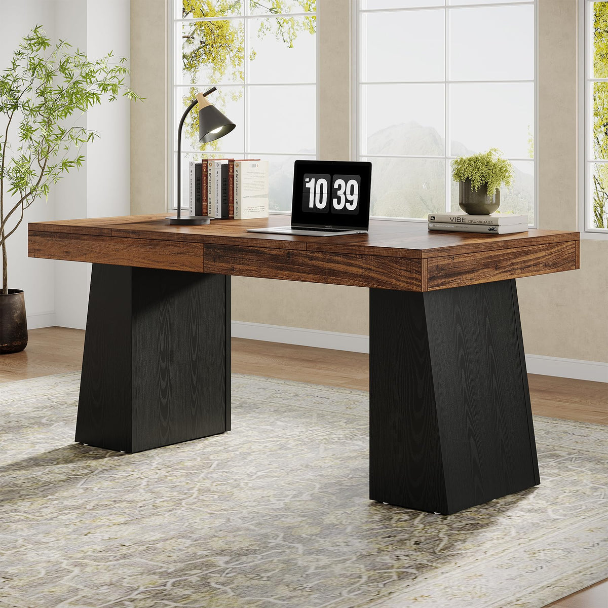 55" Wooden Office Desk with Double Pedestal U990445