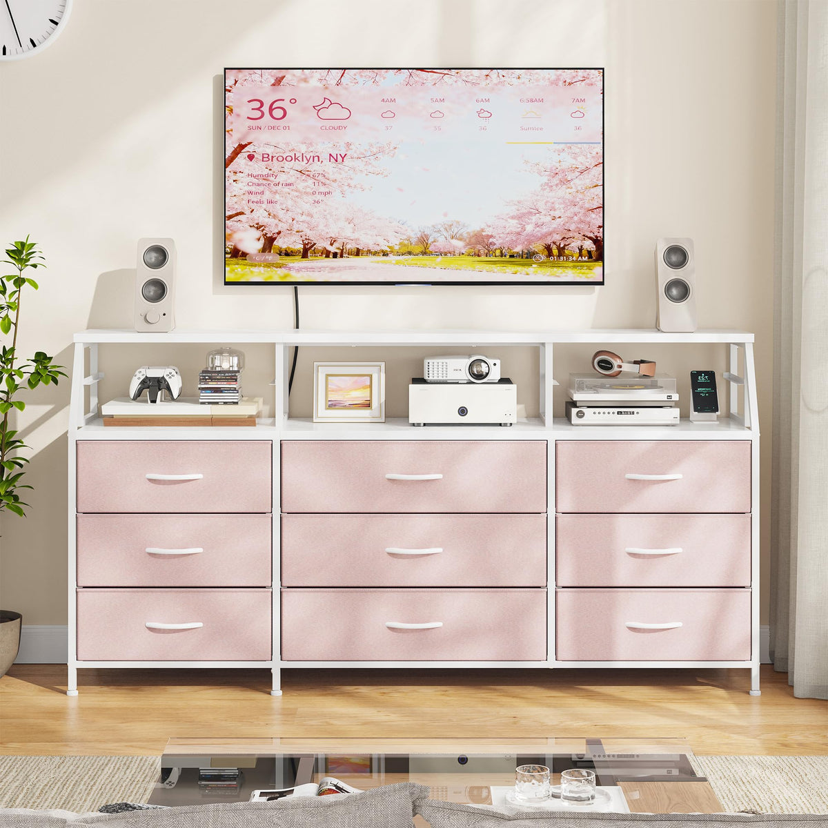 Pink 9 Fabric Drawer Dresser K308673