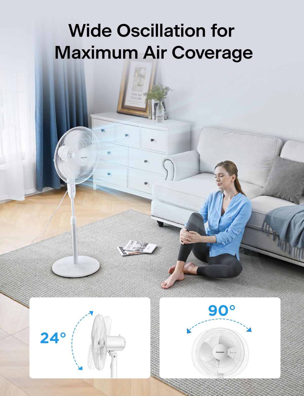 16" Adjustable Oscillating Pedestal Fan with Remote P64429