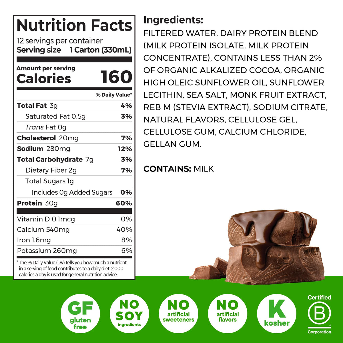 Chocolate High Protein Dairy Shake 11 oz 12pk A1159