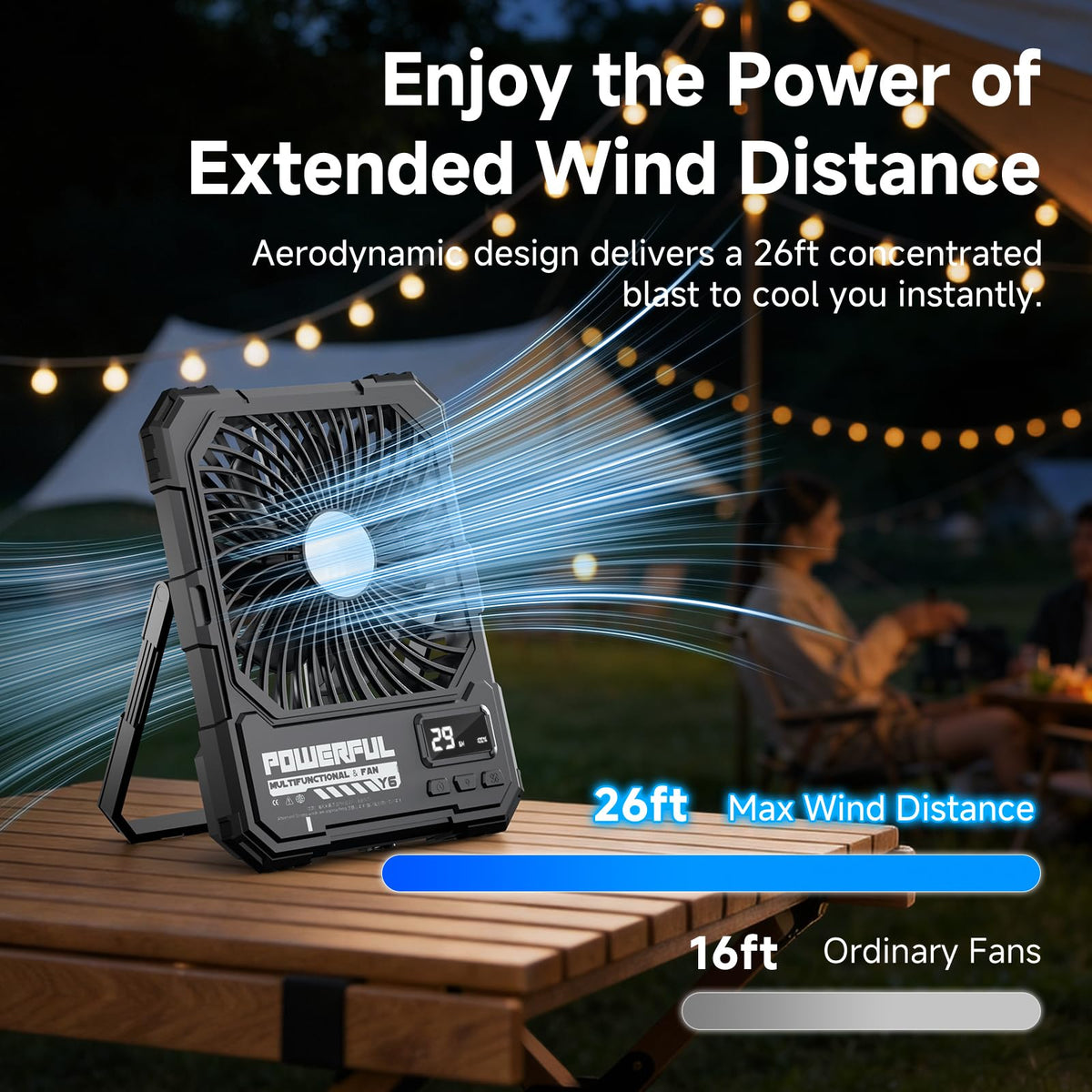 20000mAh Rechargeable Battery Powered Fan with LED Light D6916