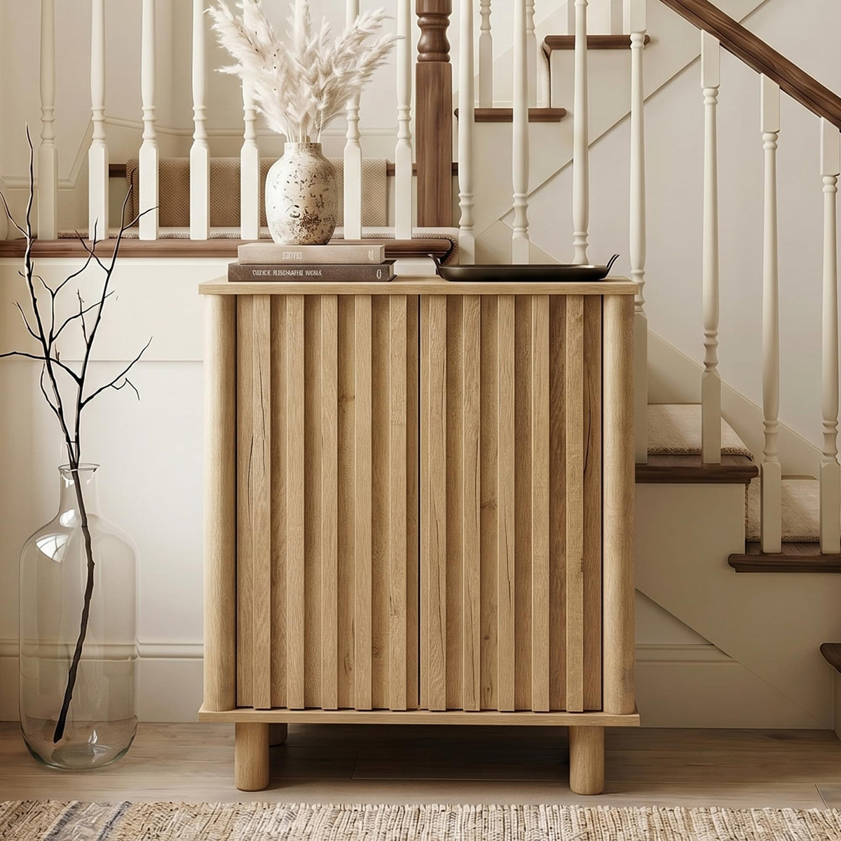 Brown Oak Fluted Sideboard Buffet Cabinet R149408