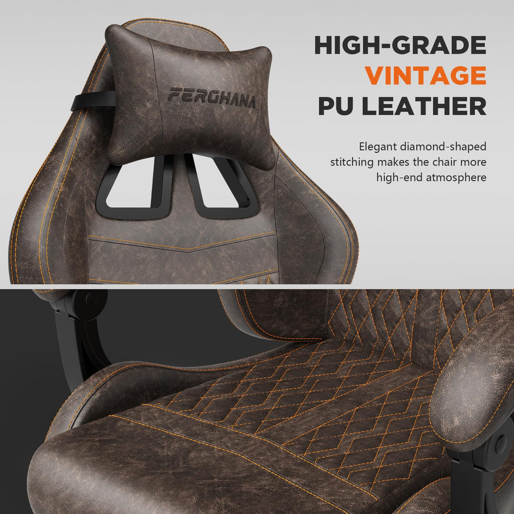 Brown PU Leather Ergonomic Reclining Gaming Chair with Massage Lumbar Support and Footrest B585