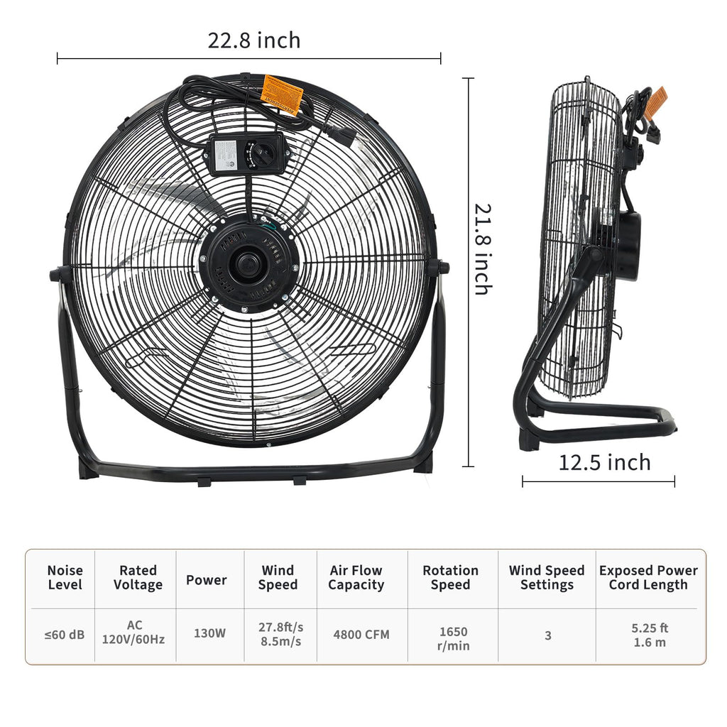 20 Inch 3 Speeds High Velocity Metal Floor Fan J703