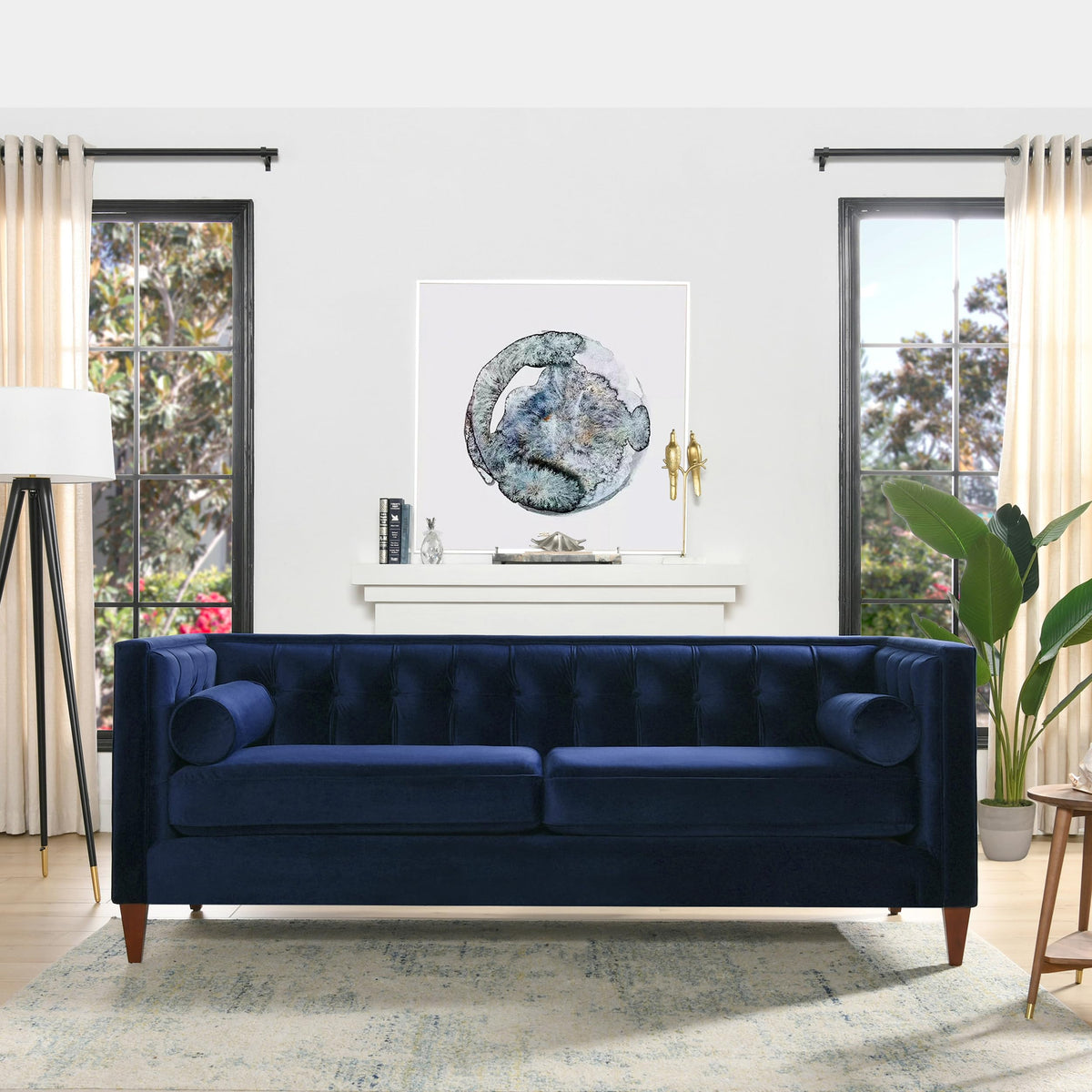 84" Navy Blue Velvet Tufted Sofa S900