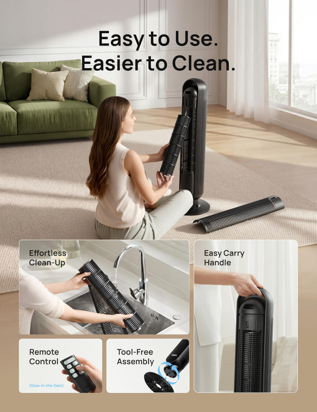 Ultra Quiet Tower Fan, 8 Speeds O1360