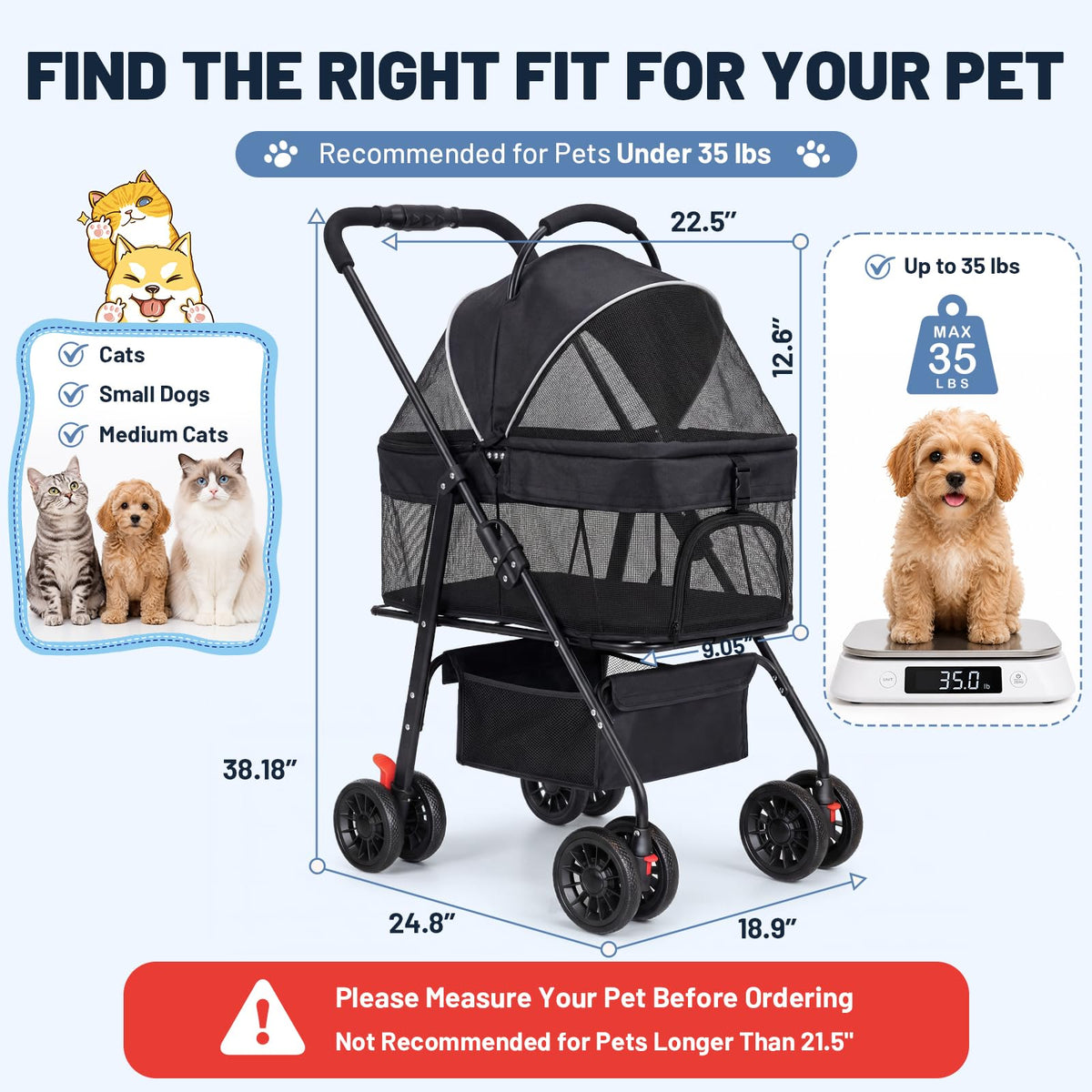 Foldable Pet Stroller with Detachable Carrier O9144