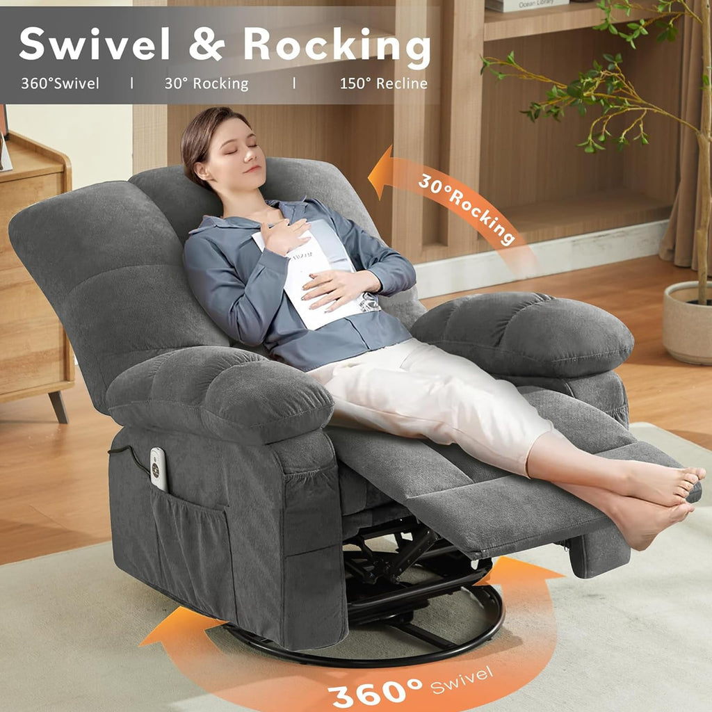 Oversized Swivel Recliner Chair with Vibration & Lumbar Heat M31693