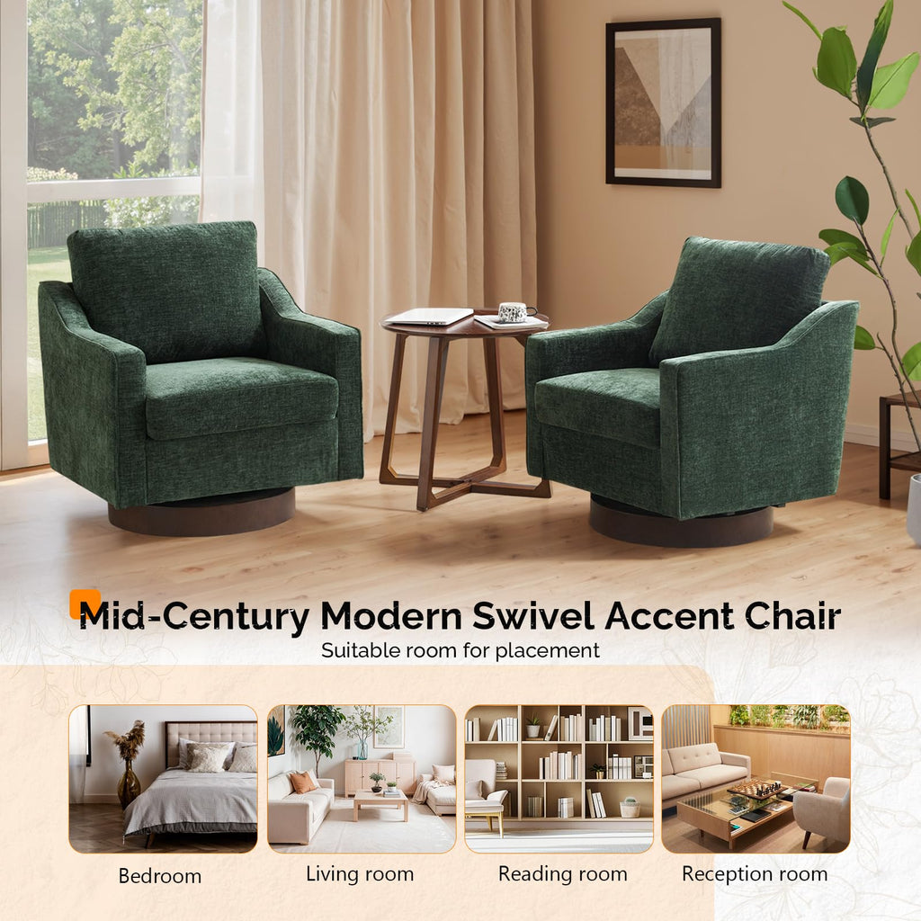 Chenille Green Swivel Accent Chairs Set of 2 U23605